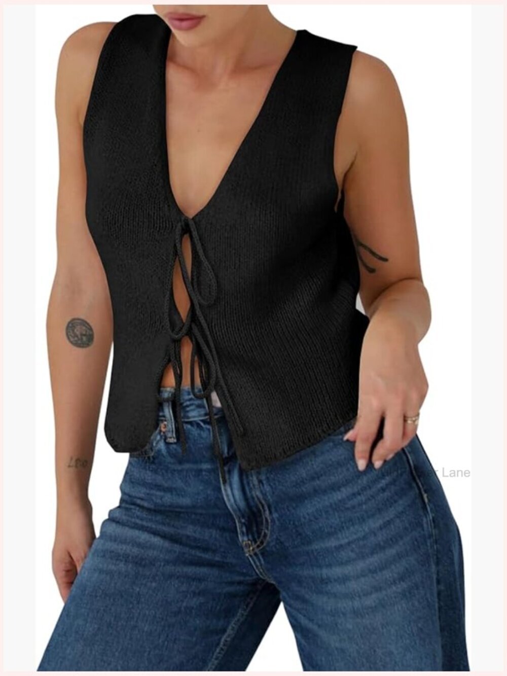 V-Neck Tie Front Knit Vest Sleeveless Summer Crochet Tank Top Y2k